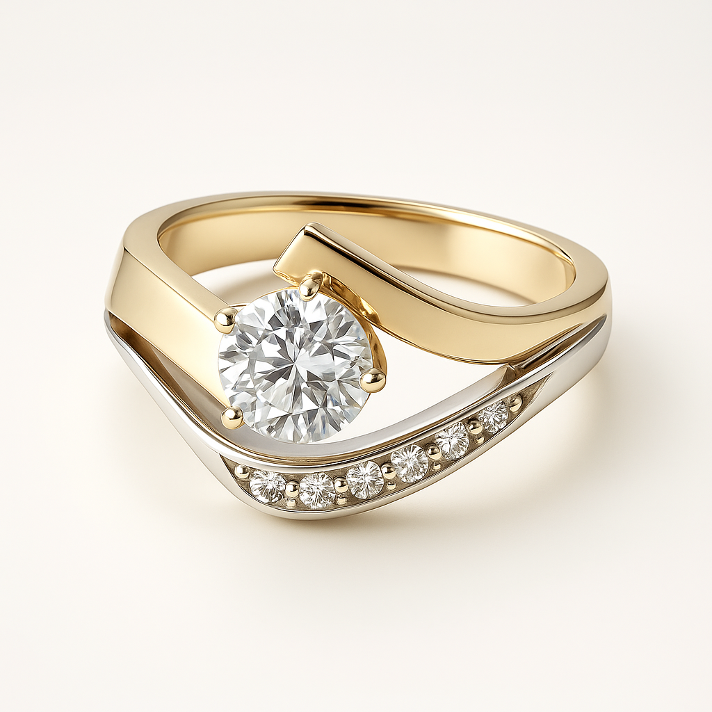 Vintage Irregular Gold & Silver Zirconia Ring