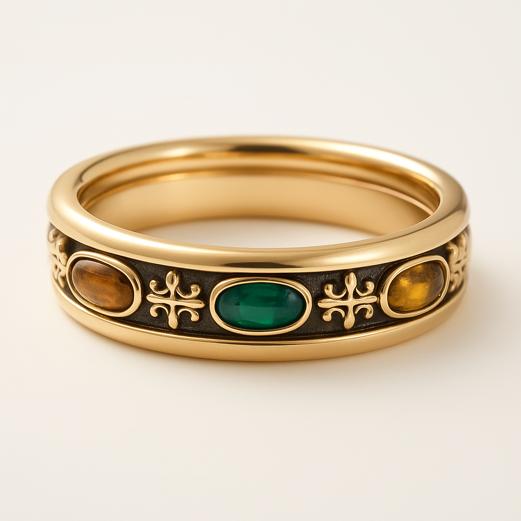 Colorful Inlaid Stones Golden Ring