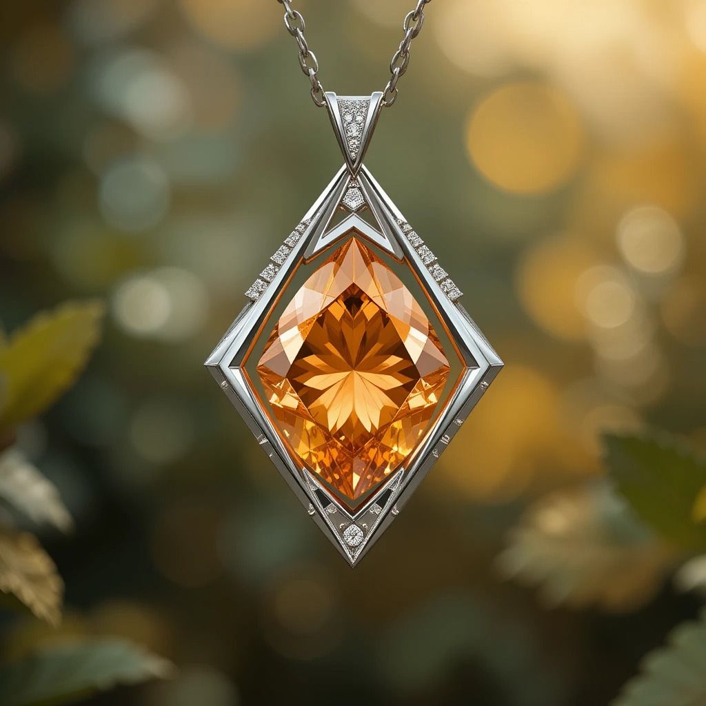 Orange Crystal Silvered Necklace
