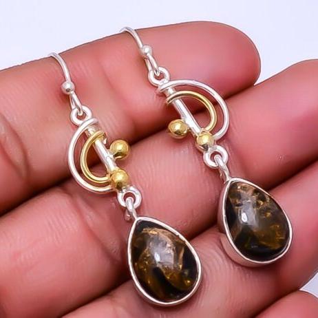 Vintage Dark Stone Silver Earrings
