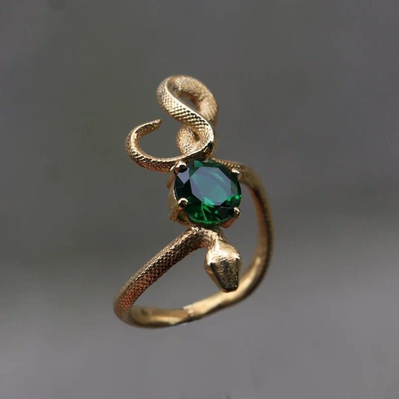 Gold Serpent Green Zirconia Ring