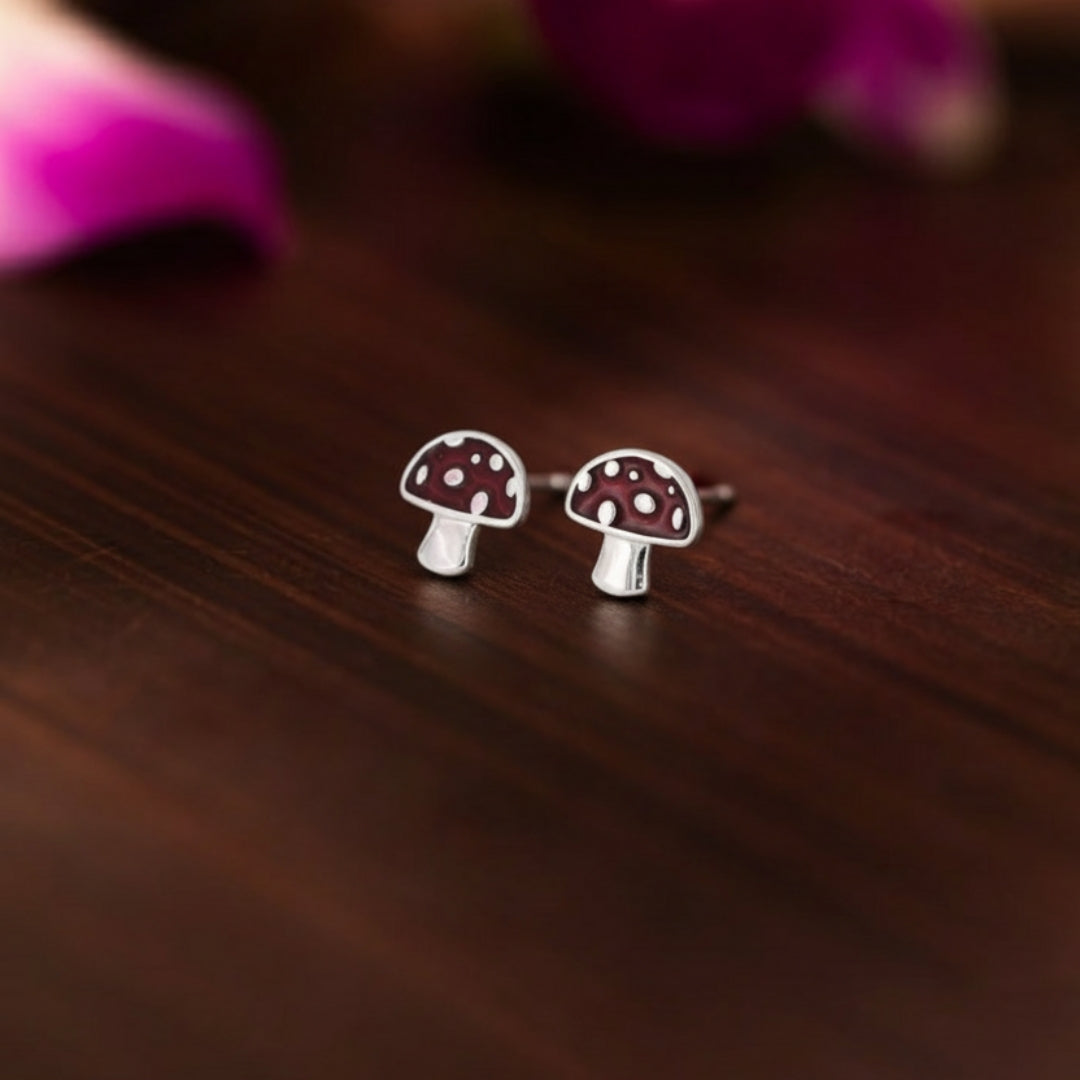 Mushroom Silver Stud Earrings