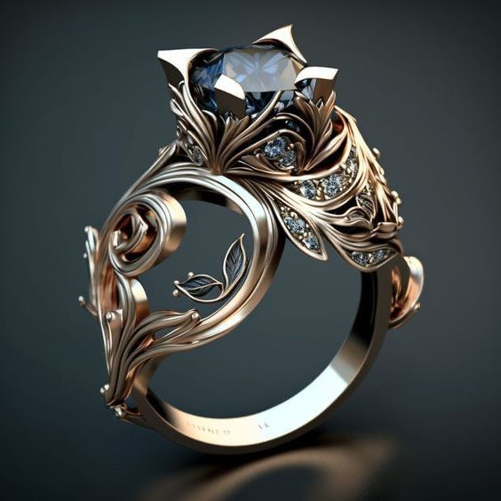 Exotic Wavy Blue Crystal Gold Ring