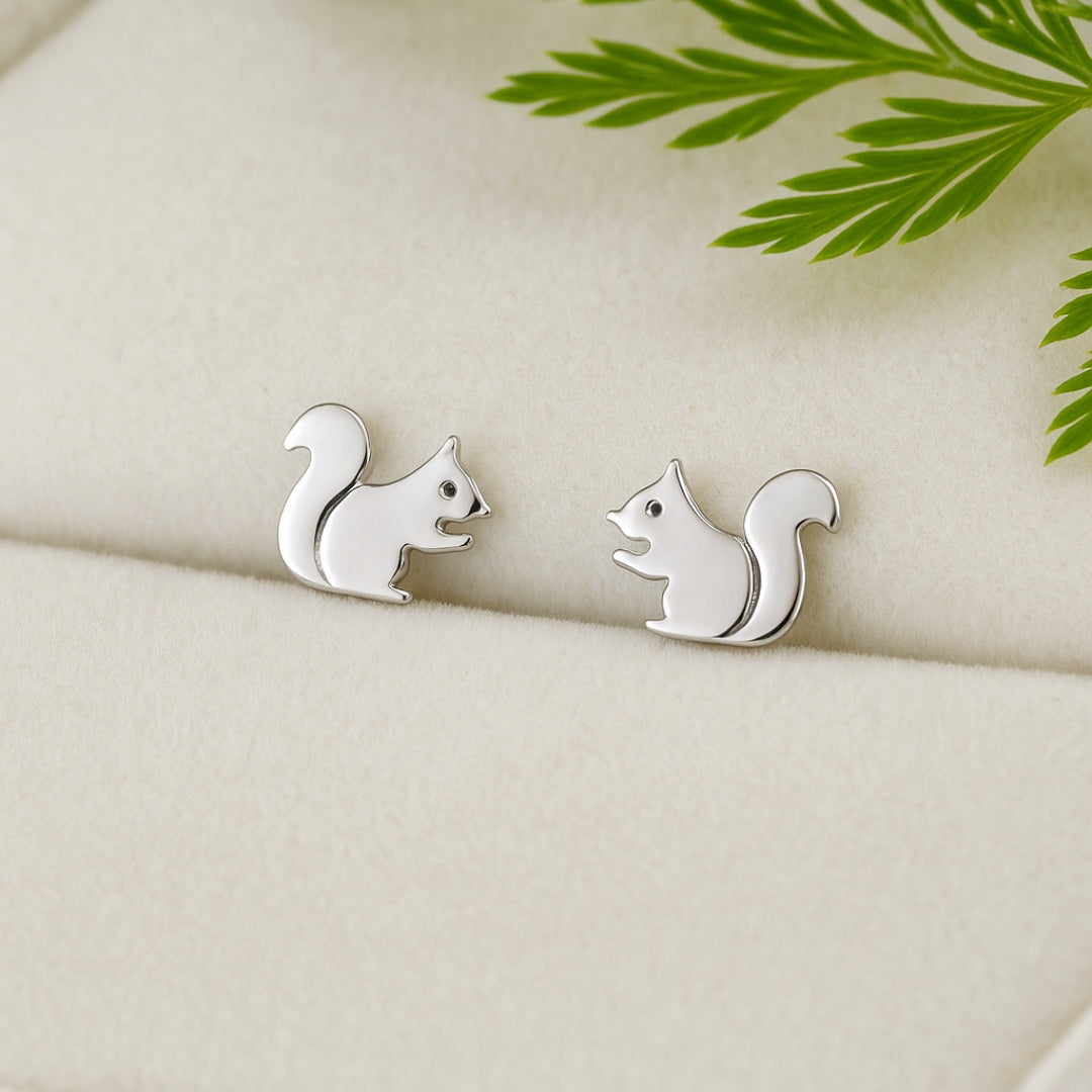 Squirrel Stud Silver Earrings