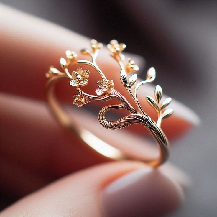 Exotic Gold Branch Flower Ring