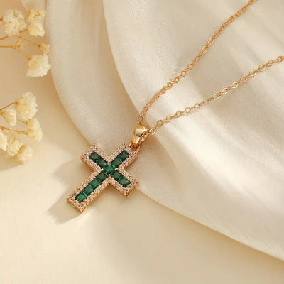 Emerald Solene Gold Cross Pendant Necklace