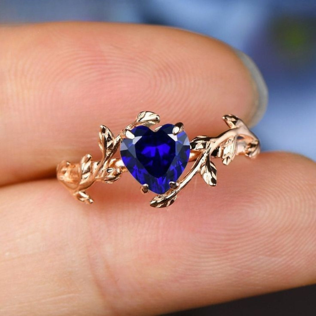 Blue Heart Zirconia Leaf Ring