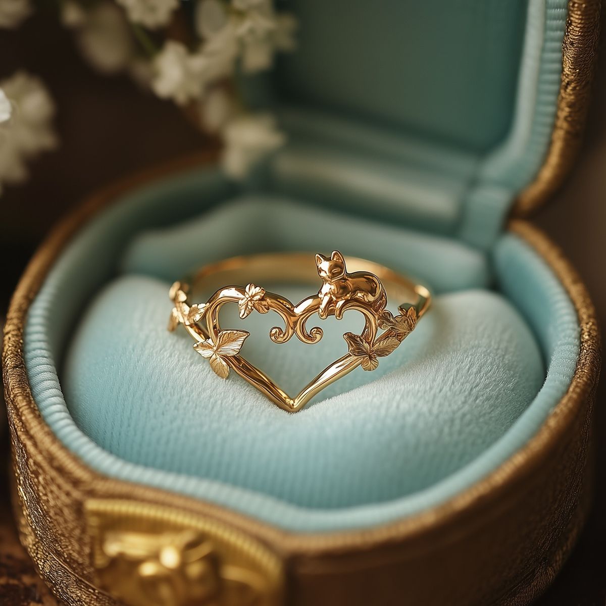 Exotic Heart Kitten Gold Ring