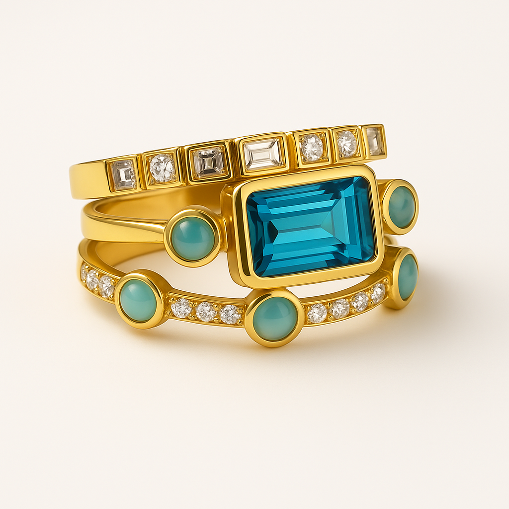 Vintage Blue Crystal Ring Set