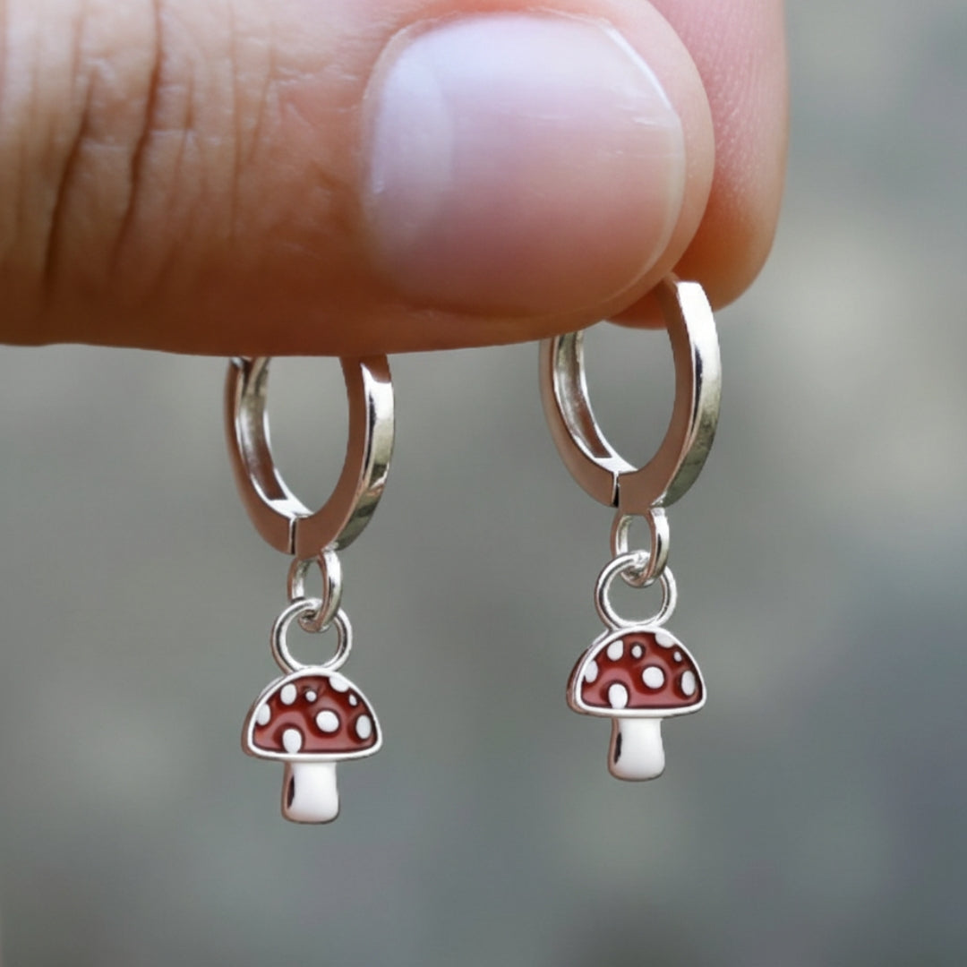 Dangling Mushroom Hoop Earrings