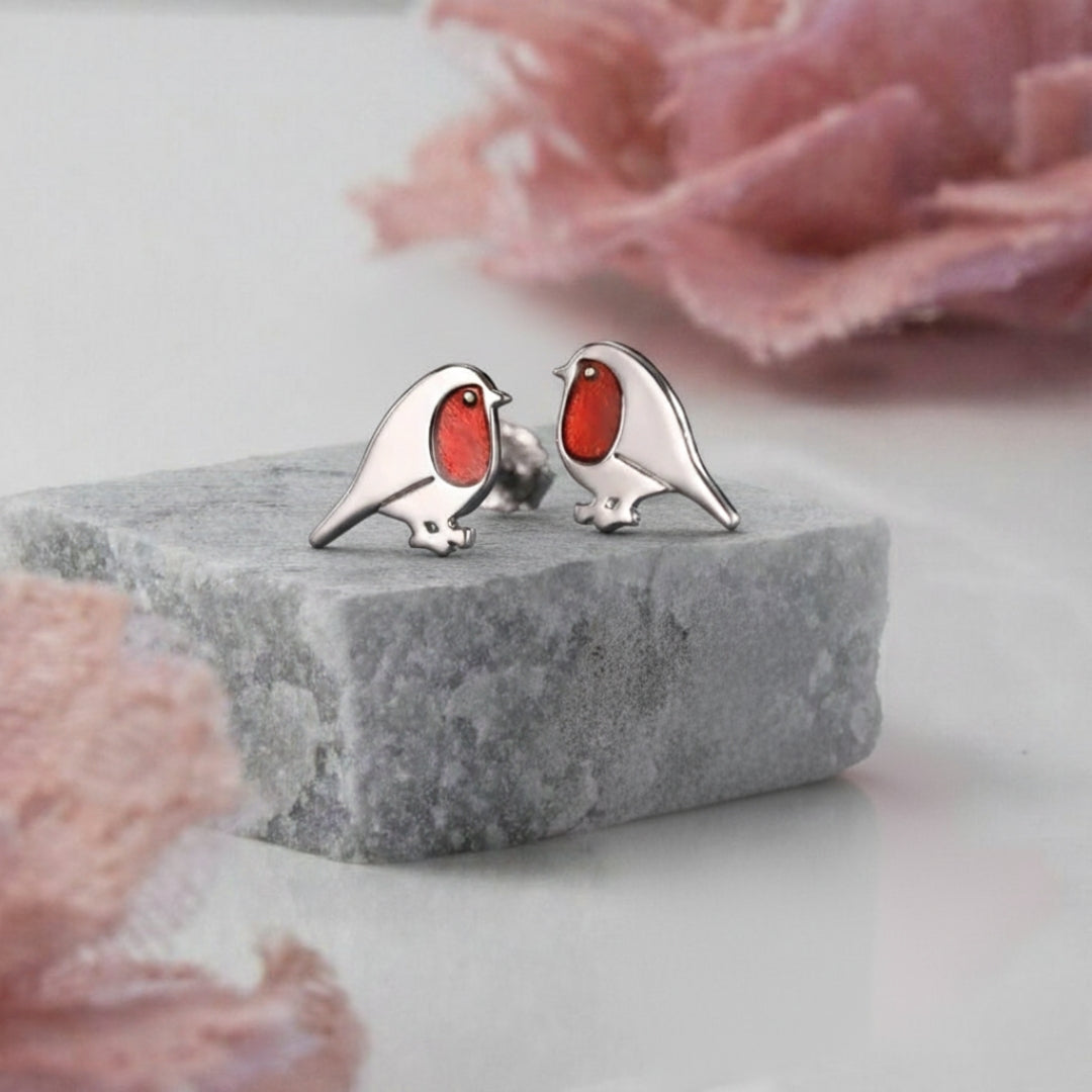 Red Small Bird Earrings