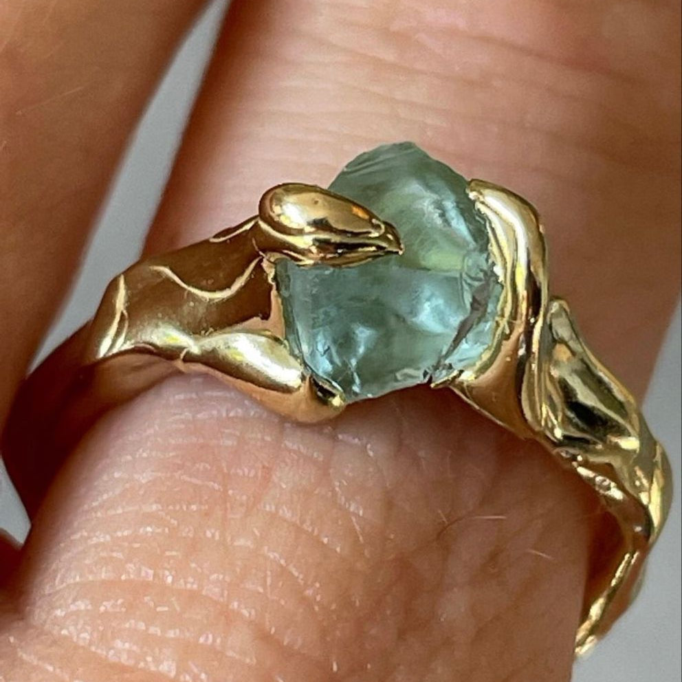 Green Stone Gold Forged Ring