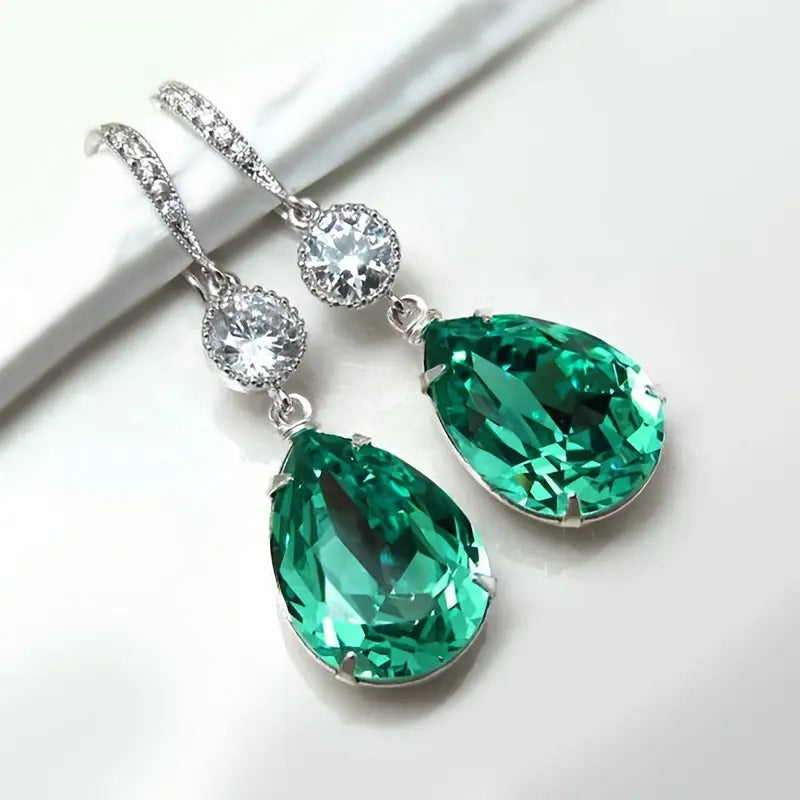 Drop Green Crystal Earrings