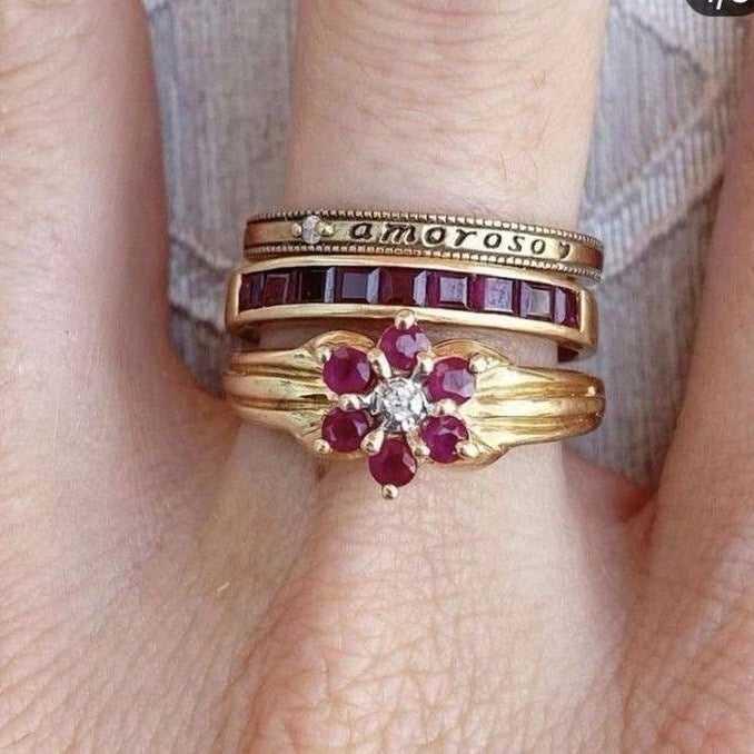 Garnet Enamel Zirconia Ring Set