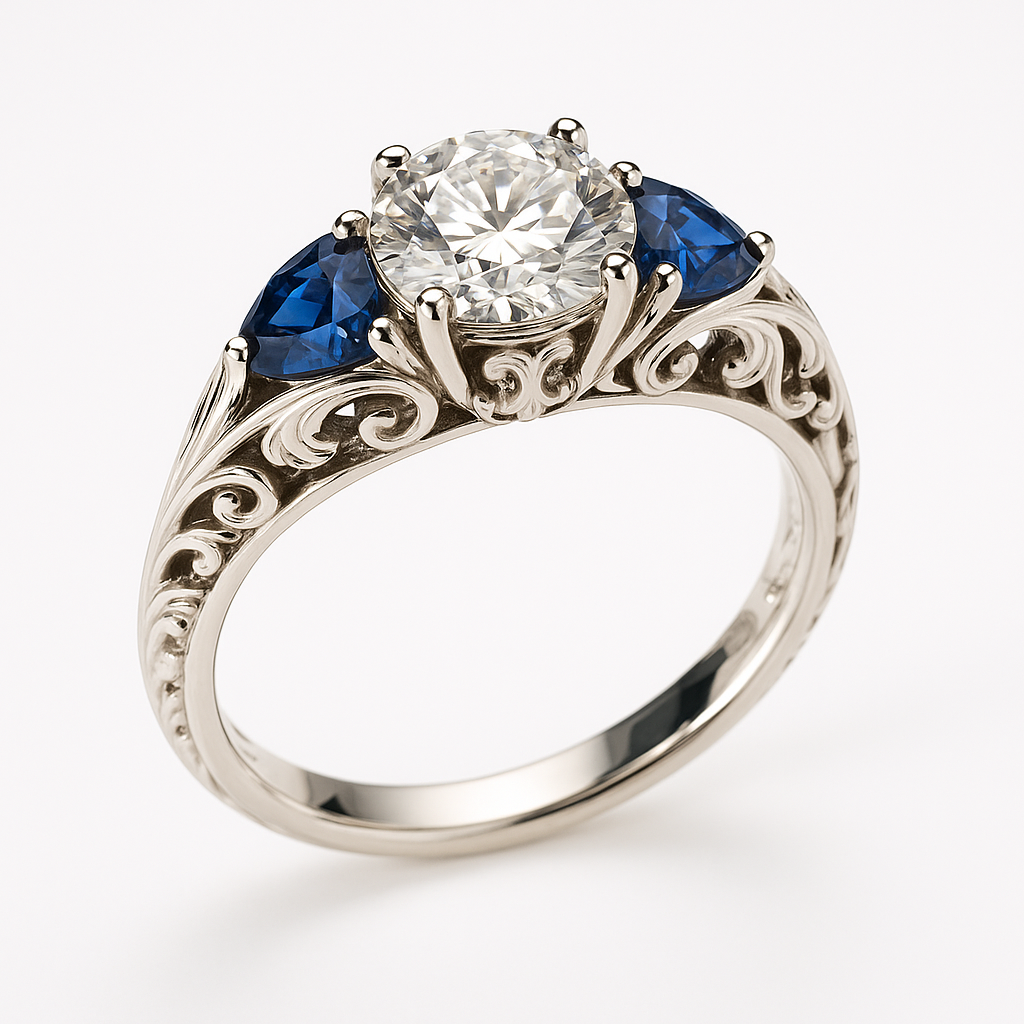 Vintage Blue White Crystal Ring