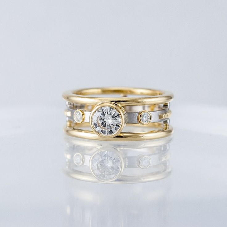 Vintage Inlaid Zirconia Layered Gold & Silver Ring