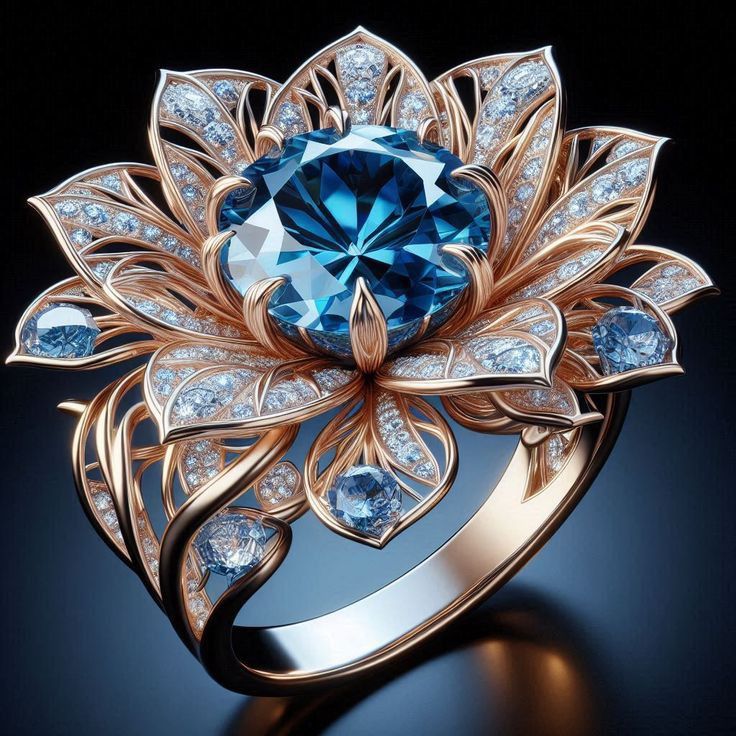 Blue Crystalline Blossom Exotic Ring