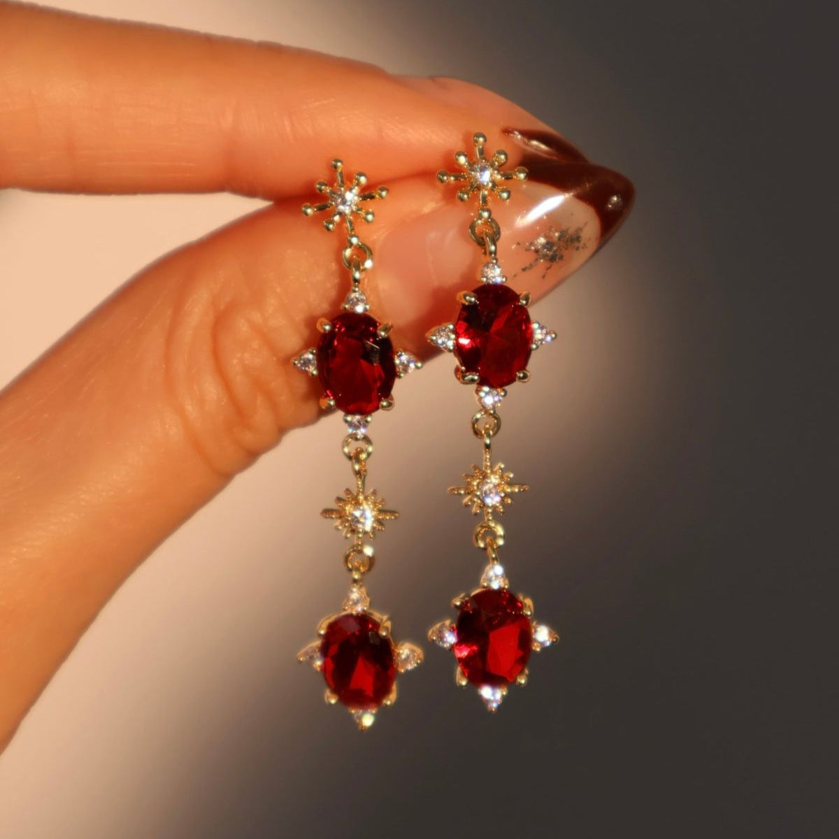Red Crystal Dream Dangling Earrings
