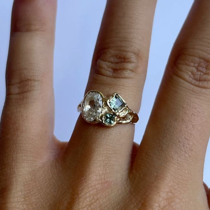 Forged Green White Glass Ring