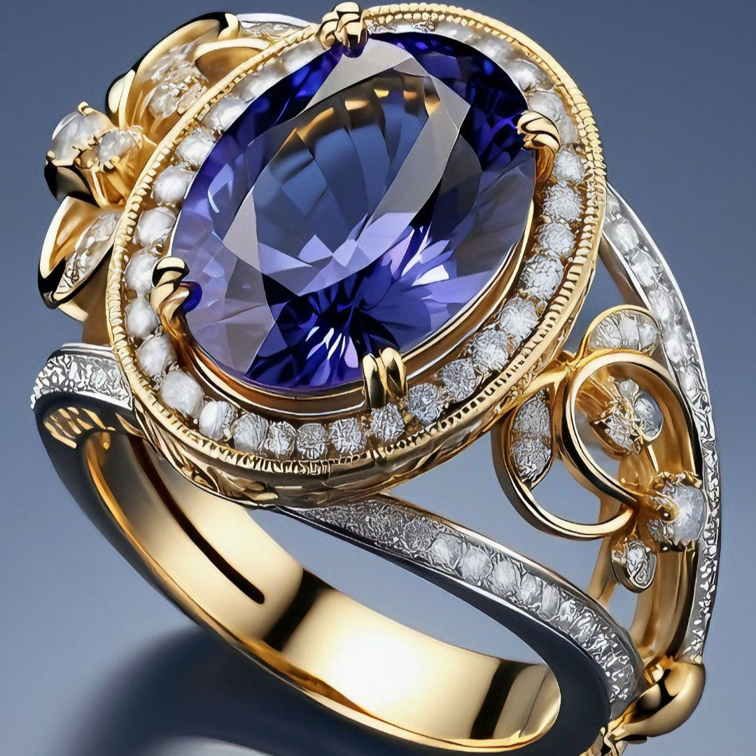 Rounded Blue Crystalline Exotic Ring