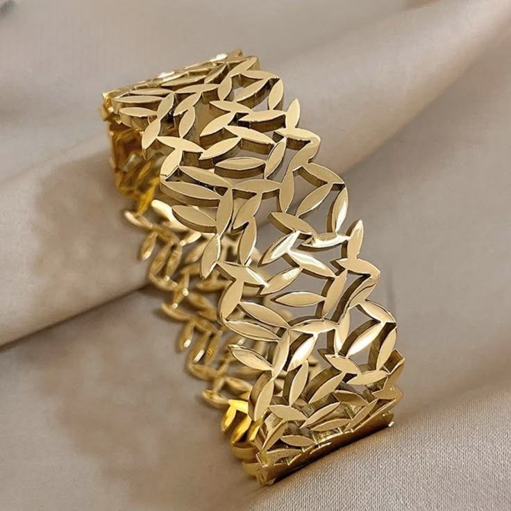 Wide Golden Floral Bracelet