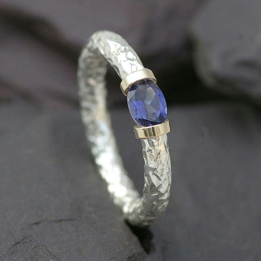 Inlaid Blue Stoned Silver Ring