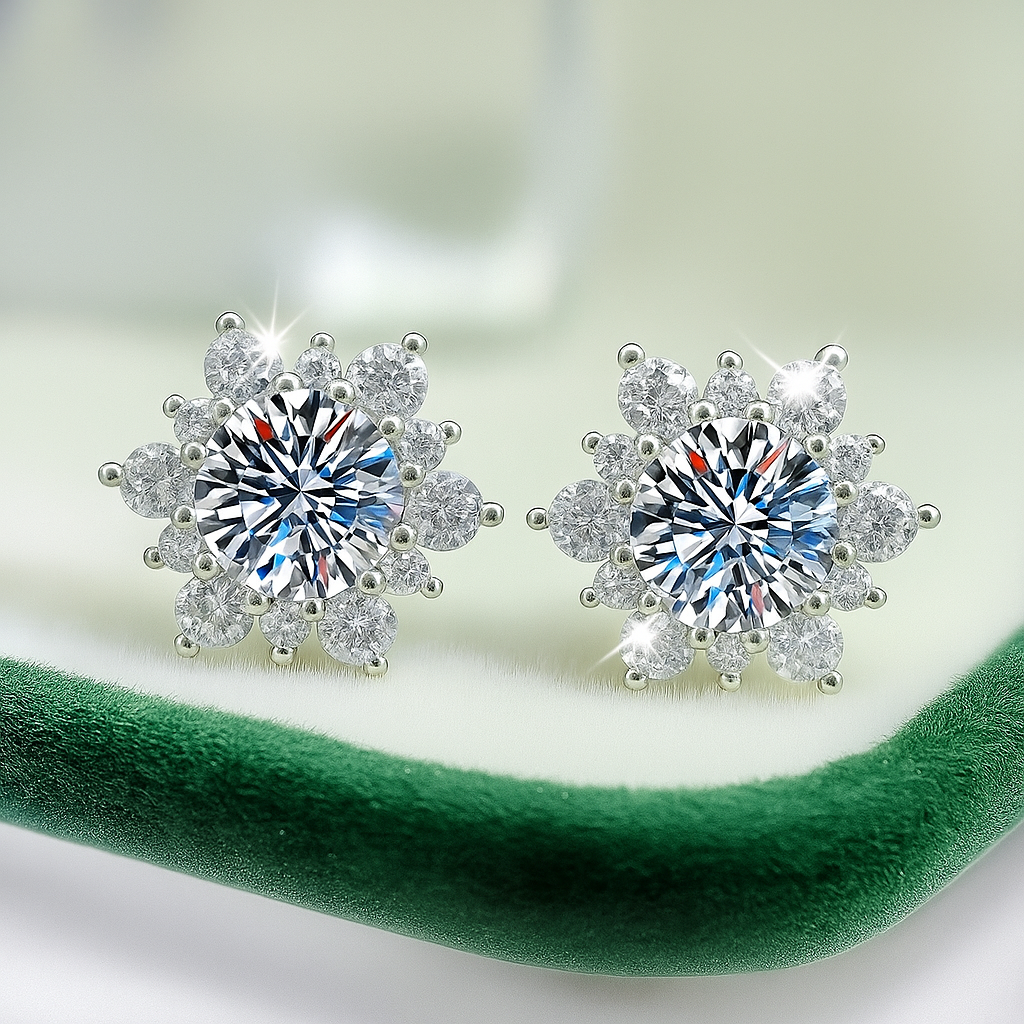 Silver 925 Snowflake Moissanite Stud Earrings