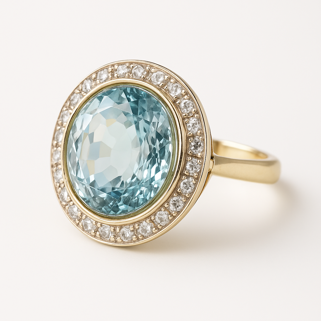 Rounded Blue Glass Gold Ring