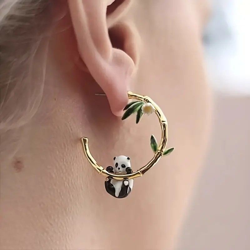 Happy Panda Hoop Earrings