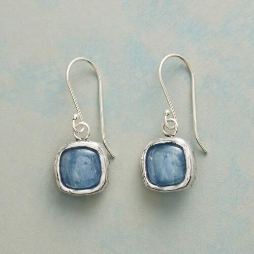 Blue Silvered Square Earrings