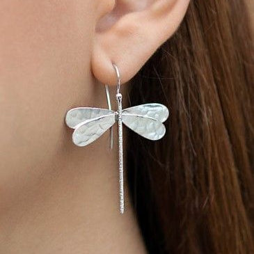 Dragonfly Dangle Silver Earrings
