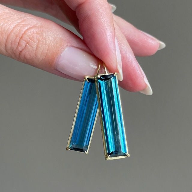 Blue Crystal Rectangular Earrings