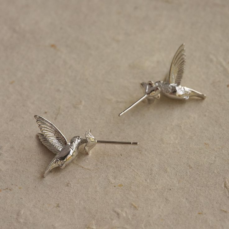 Silver Hummingbird Stud Earrings