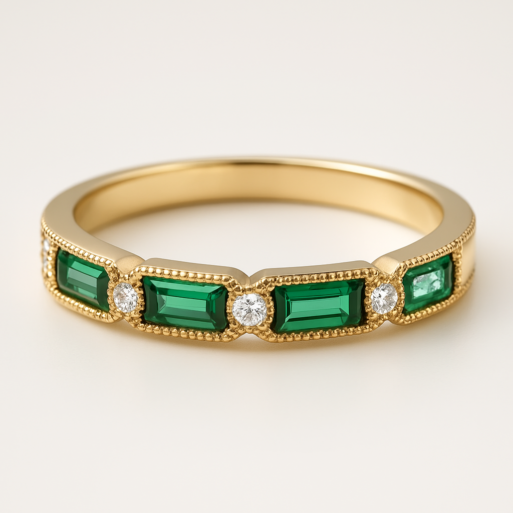 Vintage Inlaid Green Zirconia Gold Ring