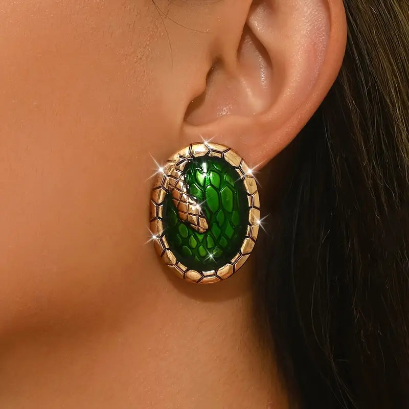 Serpent Green Stone Earrings