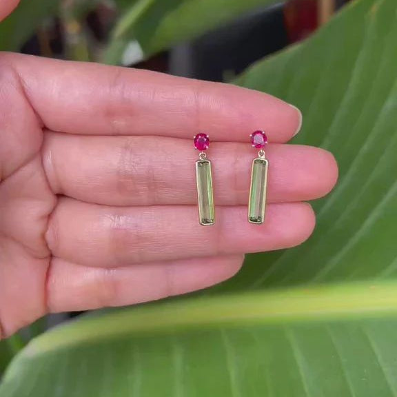 Rectangular Green Red Crystal Earrings