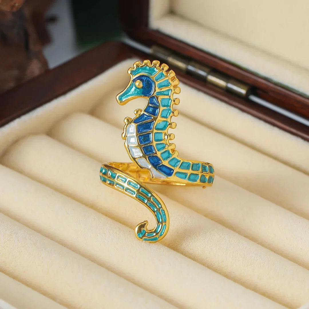 Elegant Golden-Plated Stainless Steel Seahorse Ring