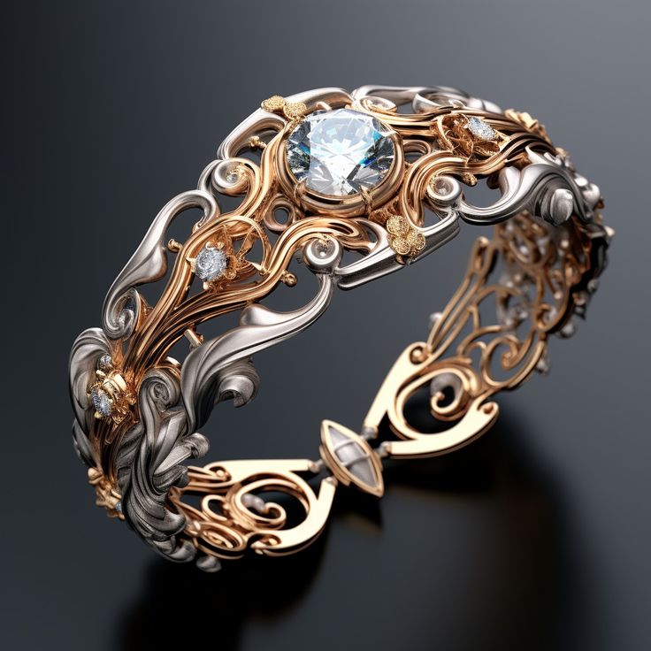 Exotic Gold & Silver Crystal Hollow Ring