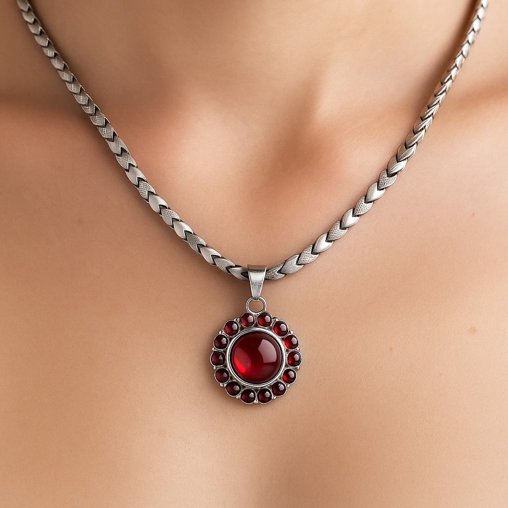 Red Flower Stone Necklace