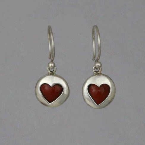 Red Heart Silver Earrings