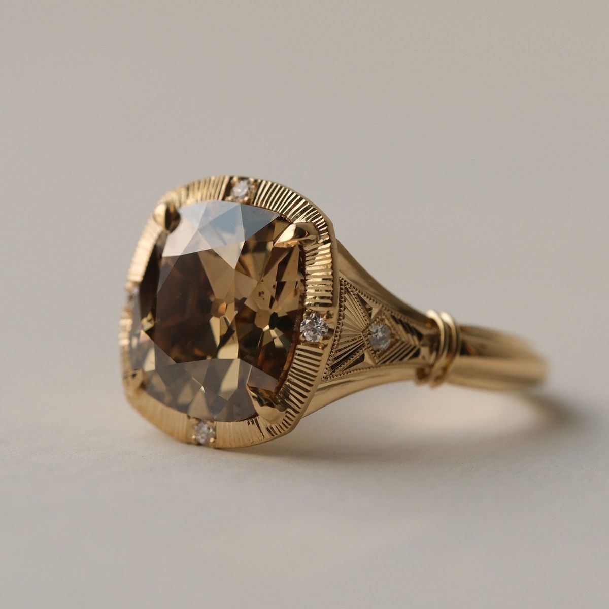 Brown Glass Gold Ring