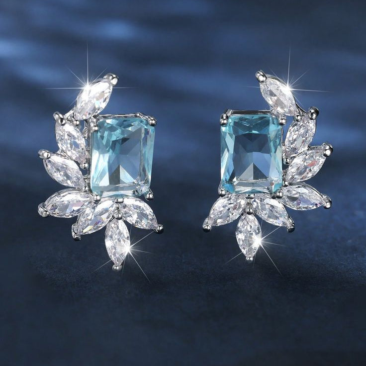 Vintage Zirconia Blue Leaf Earrings