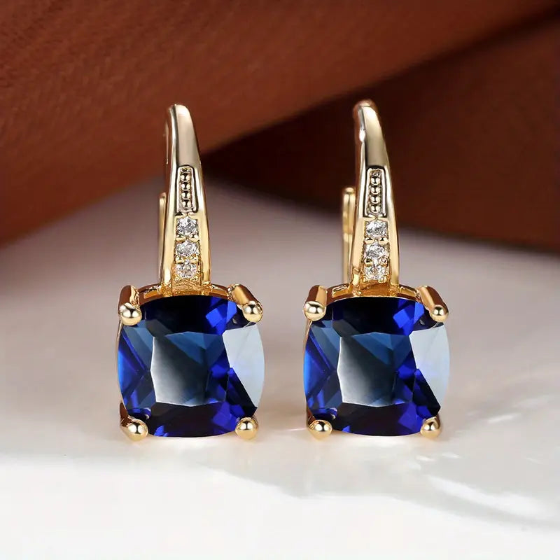 Elegant Mystic Sapphire Stone Hoop Earrings in Gold