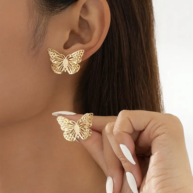 Golden Hollow Butterfly Earrings