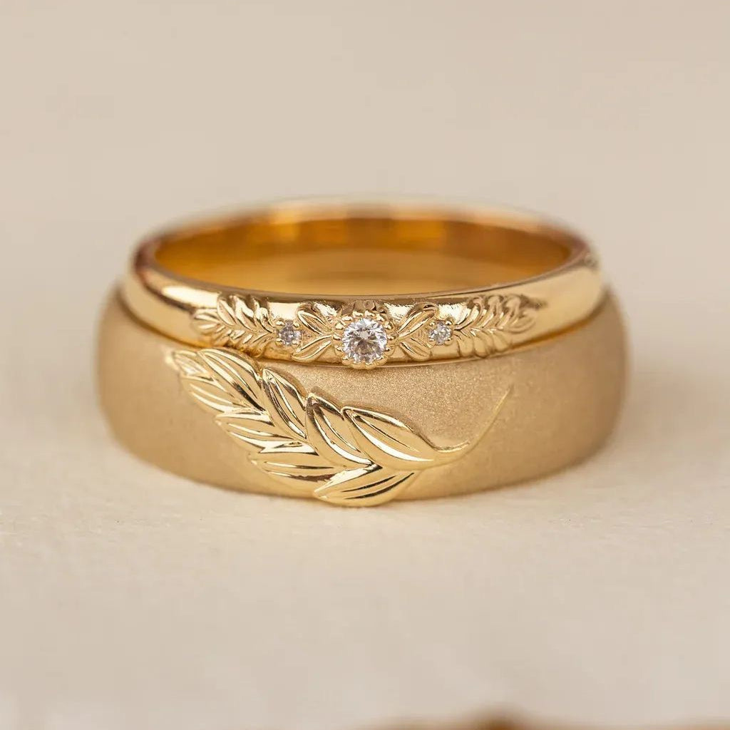 Golden Leaf Zirconia Ring Set