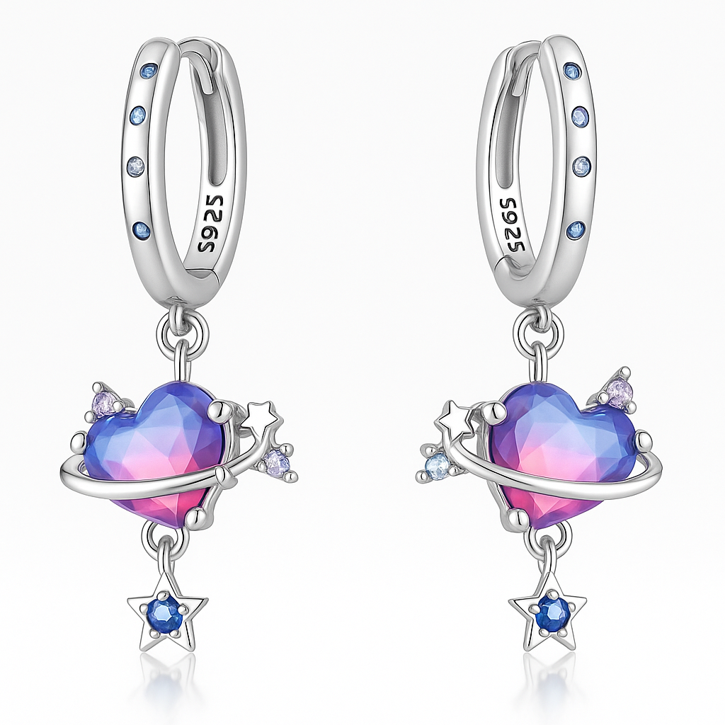 Colorful Moissanite Heart Silver 925 Earrings