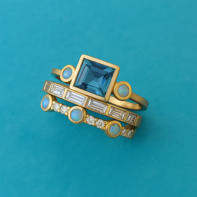 Vintage Blue Crystal Ring Set