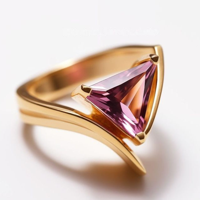 Exotic Inlaid Fine Violet Crystal Gold Ring