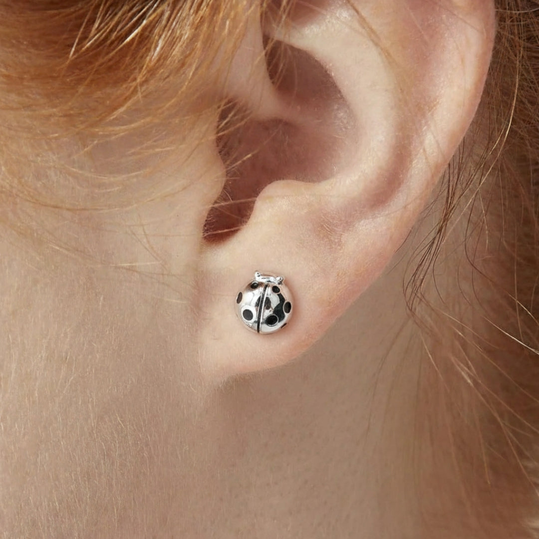 Silver Ladybug Earrings
