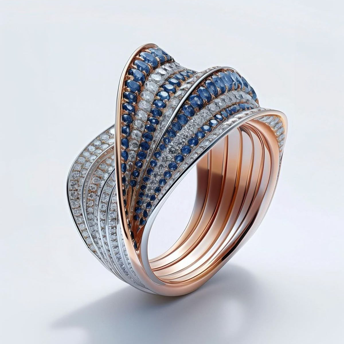 Exotic Blue Zirconia Wavy Rose Ring